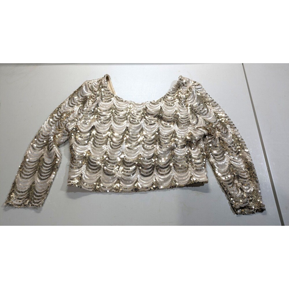 Crystal Doll Gold Sequin Knit Top Size L Geometric Party Going Out